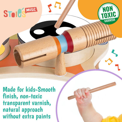 Stoie's Wooden Musical Instruments for Toddlers 1-3, Montessori Music Toys for 1 Year Old, with Xylophone, Tambourine and Maracas, Educational Development and Creativity, Baby Musical Instruments