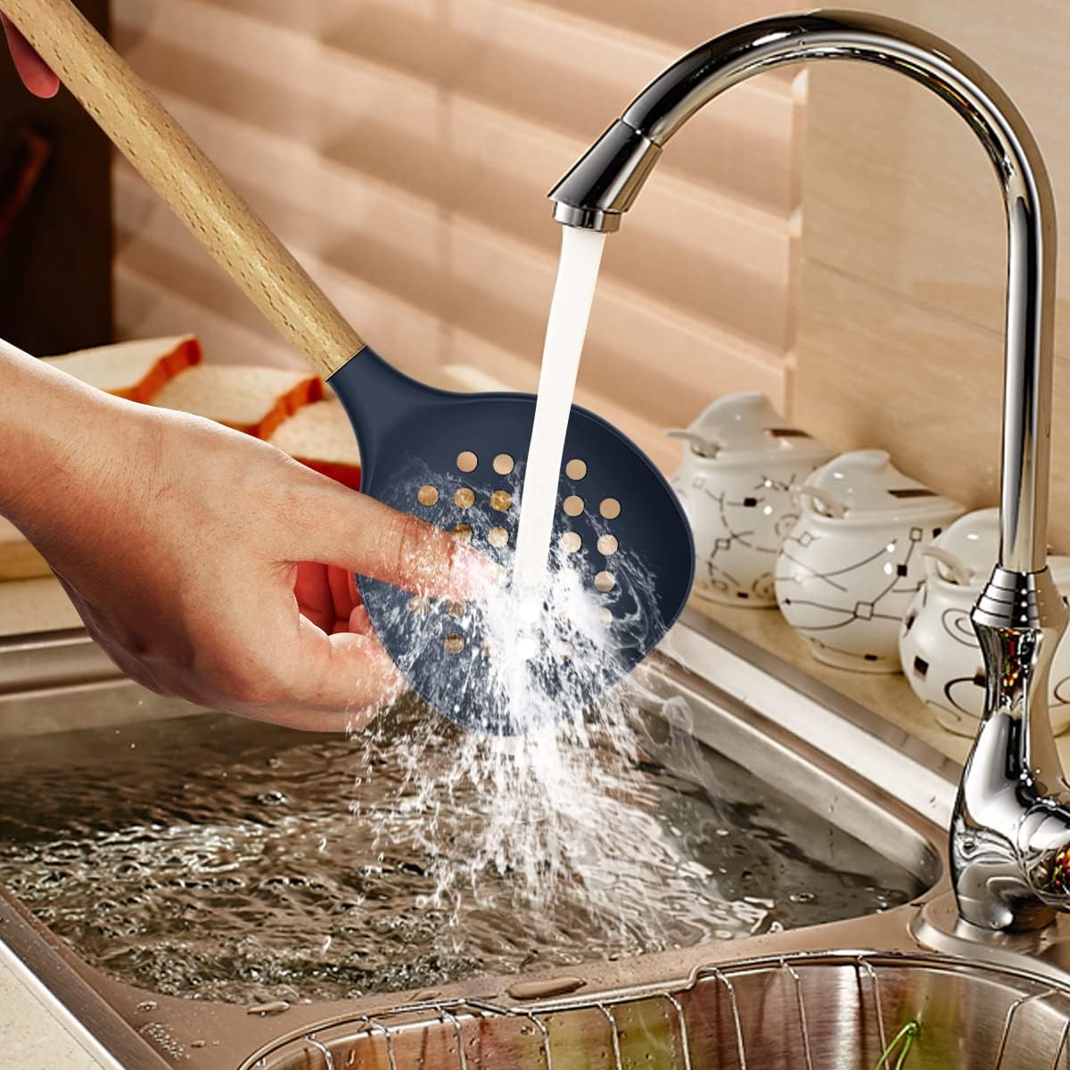14-Piece Silicone Kitchen Utensil Set with Wooden Handles