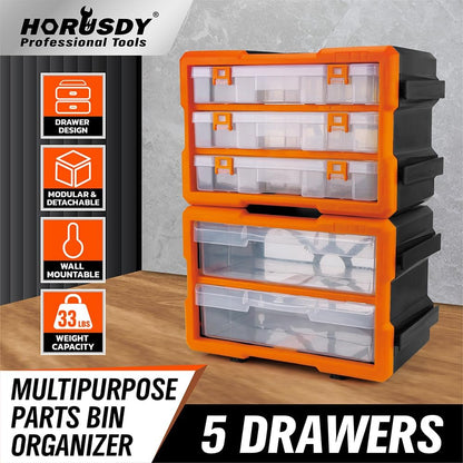 HORUSDY 39-Drawers Storage Cabinet Tool Box, Wall Mount Parts Storage Bin Chest Case Plastic Organiser Toolbox with Divider In Each Drawer
