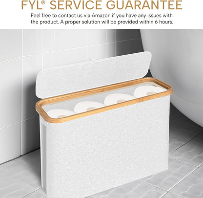 FYL Toilet Roll Storage, Toilet Paper Storage, Portable Foldable Water-Repllent Bamboo Toilet Paper 12 Rolls Holder Storage With Handle For Bathroom (White)