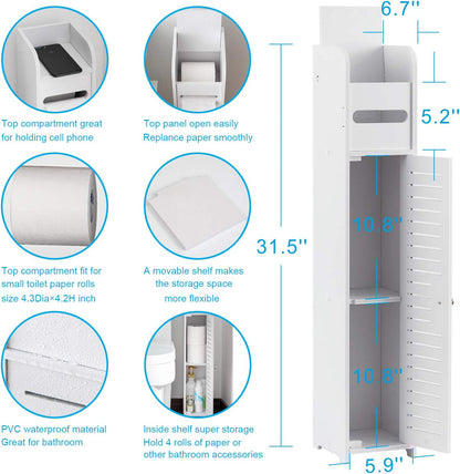 Freestanding Toilet Paper Storage with Phone Holder | Small Bathroom Organiser