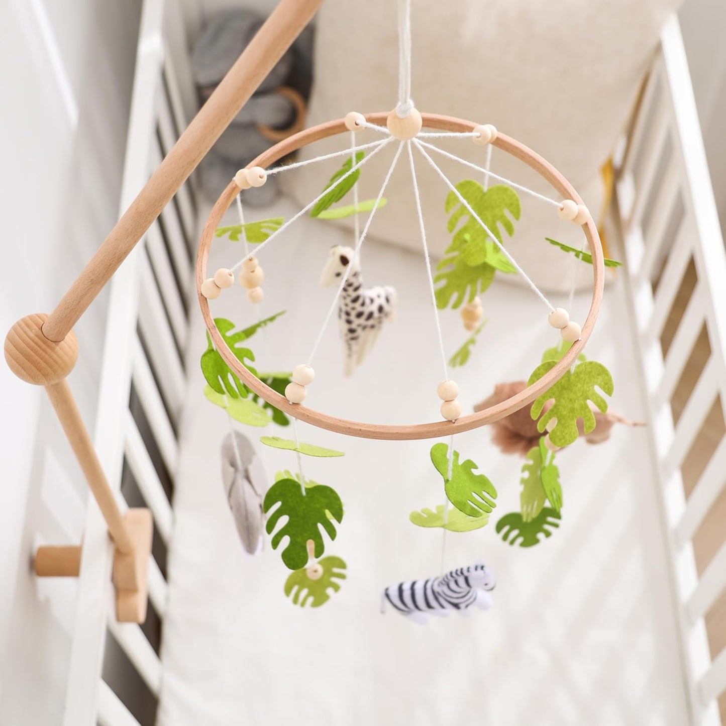 Beechwood Crib Mobile Holder - 360° Rotate, Adjustable Arm - Natural Wood, Minimalist - For Cribs No Side Rails - Baby Nursery Decor