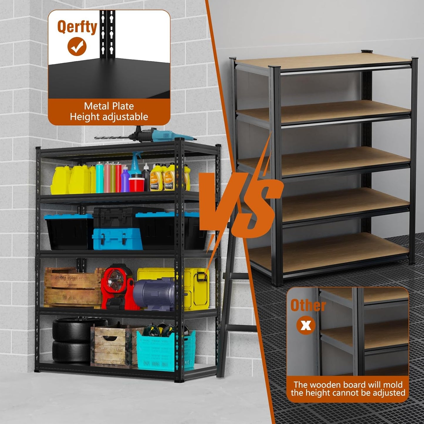 5 Tier Storage Shelves Metal Garage Shelving Unit for System Racks Storage Basement Storage Shelf Garage Storage Rack H150cm*W100cm* D40cm (Black)