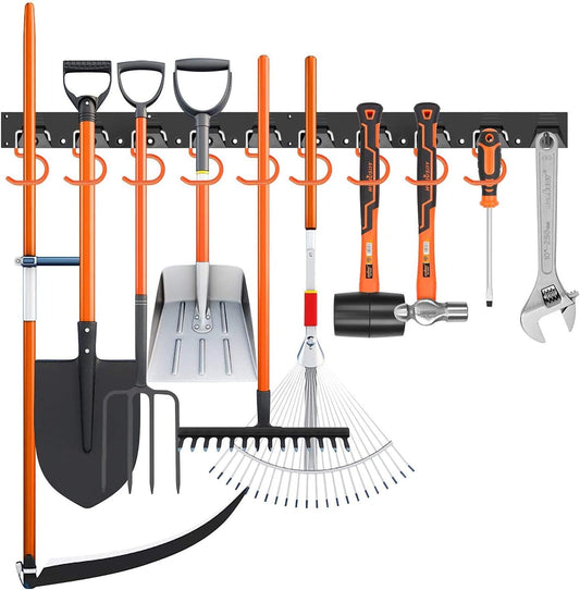 HORUSDY 64 Inch Adjustable Garden Storage System, Wall Mount Garage Tool Organizer, Tool Hangers for Mop and Broom Holder Shovel, Rake, Broom, Mop Holder, Etc.
