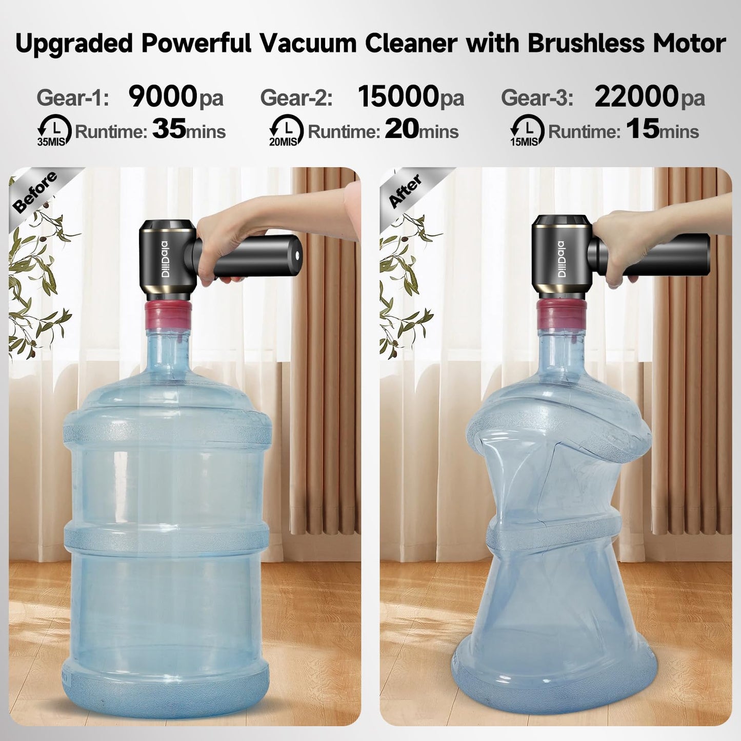 Car Vacuum Cleaner Cordless, Handheld Vacuum 22000PA High Power Suction, 4-in-1 Compressed Air Duster & Air Blower & Pump, Portable Vacuum Cleaner with 3 Gears for Home, Pet, Keyboard (Grey)