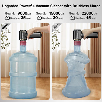 Car Vacuum Cleaner Cordless, Handheld Vacuum 22000PA High Power Suction, 4-in-1 Compressed Air Duster & Air Blower & Pump, Portable Vacuum Cleaner with 3 Gears for Home, Pet, Keyboard (Grey)