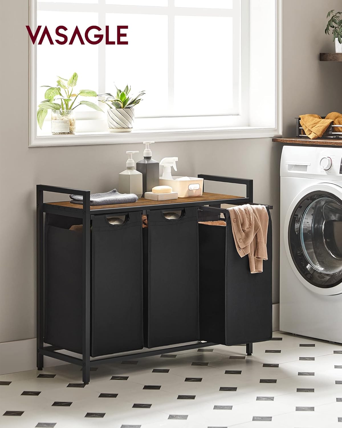 Laundry Hamper with Shelf | 3-Section Laundry Sorter | Storage Unit