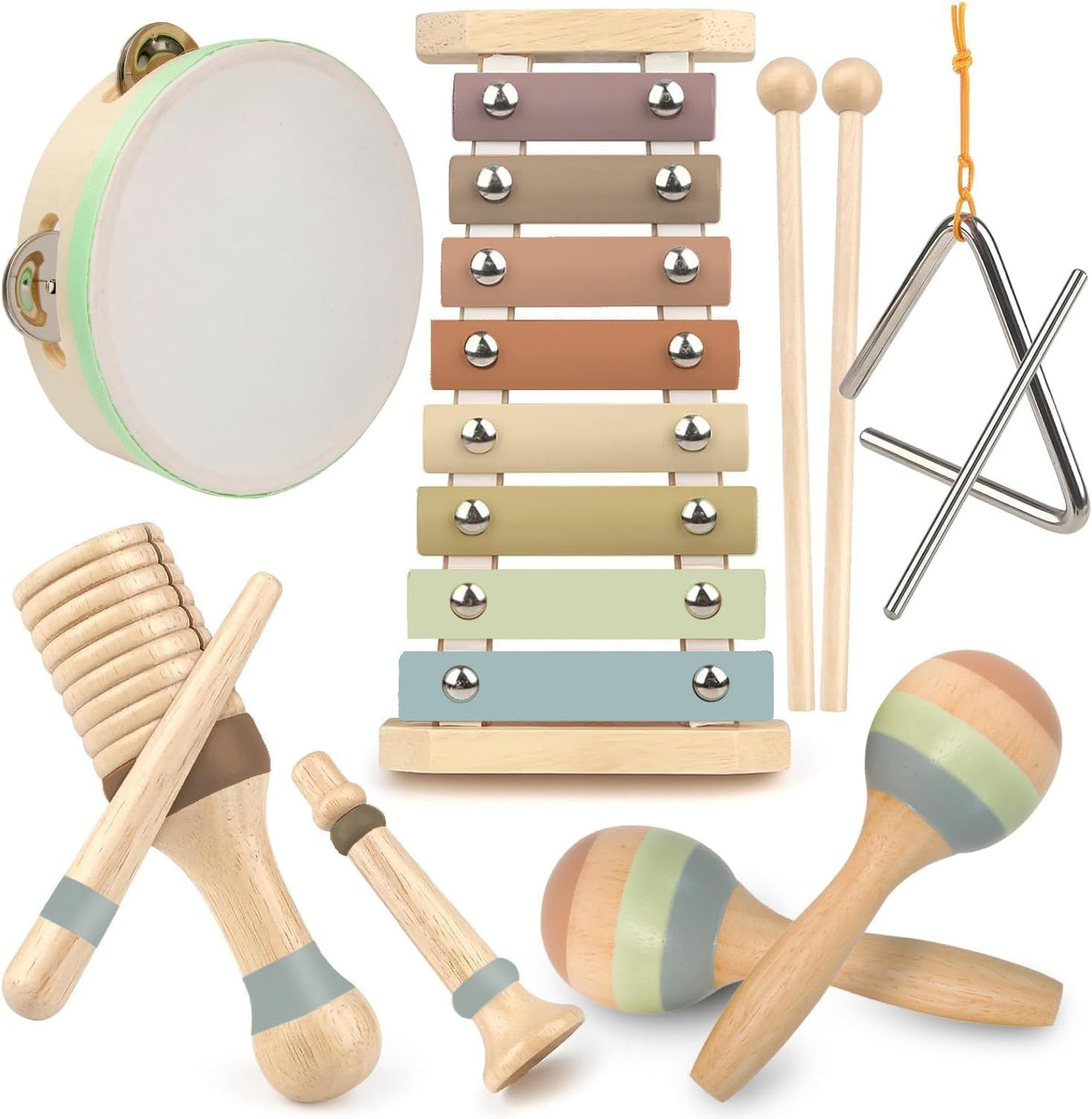 Stoie's Wooden Musical Instruments for Toddlers 1-3, Montessori Music Toys for 1 Year Old, with Xylophone, Tambourine and Maracas, Educational Development and Creativity, Baby Musical Instruments