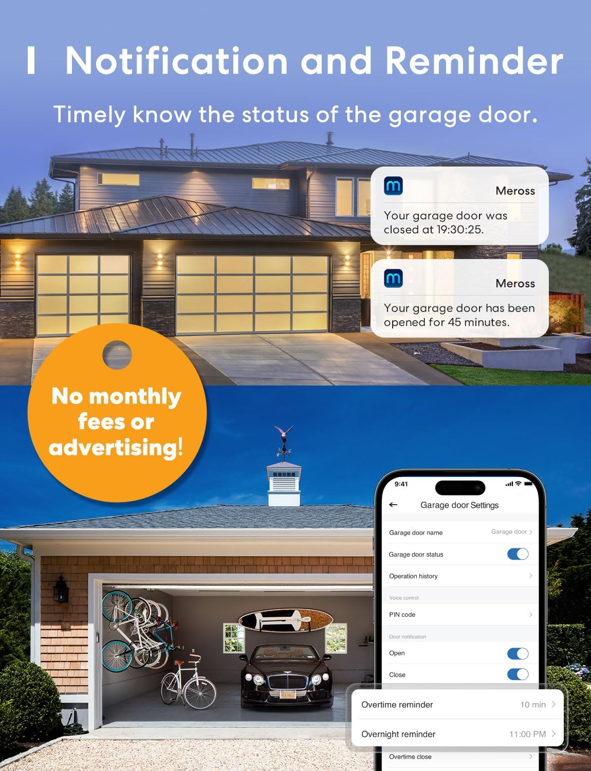 meross Smart Garage Door Opener Remote, Compatible with Apple HomeKit, Amazon Alexa, Google Assistant, SmartThings, Multiple Notification Modes, No Hub Needed