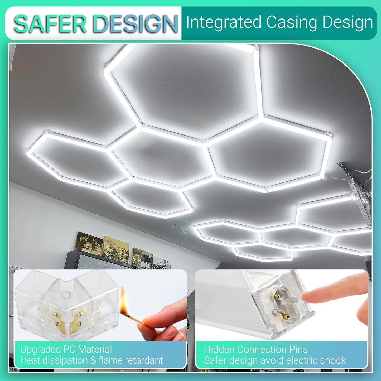 TONGLIN Hexagon Garage Light, 14 Grids 680W 81600 Lumens Hexagon Led Garage Light with Rectangle Frame 6500K for Garage, Basement, Warehouse, Auto Beauty Shop, Car Detailing Shop