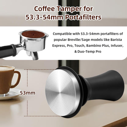 Mcbazel 53mm Espresso Tamper with 53.3-54mm portafilters,Including Popular Sage Models,53mm Adjustable Hand Coffee Tamper 304 Stainless Steel Ripple Base
