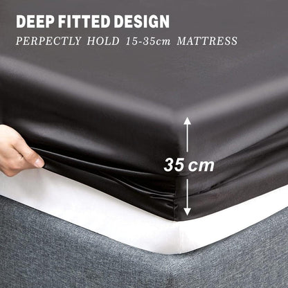 ForZzz 2000TC Art Silk Satin Queen Sheet Set Hotel 4 Pieces Fitted/Flat Sheet Bedding Set(Black,Queen)