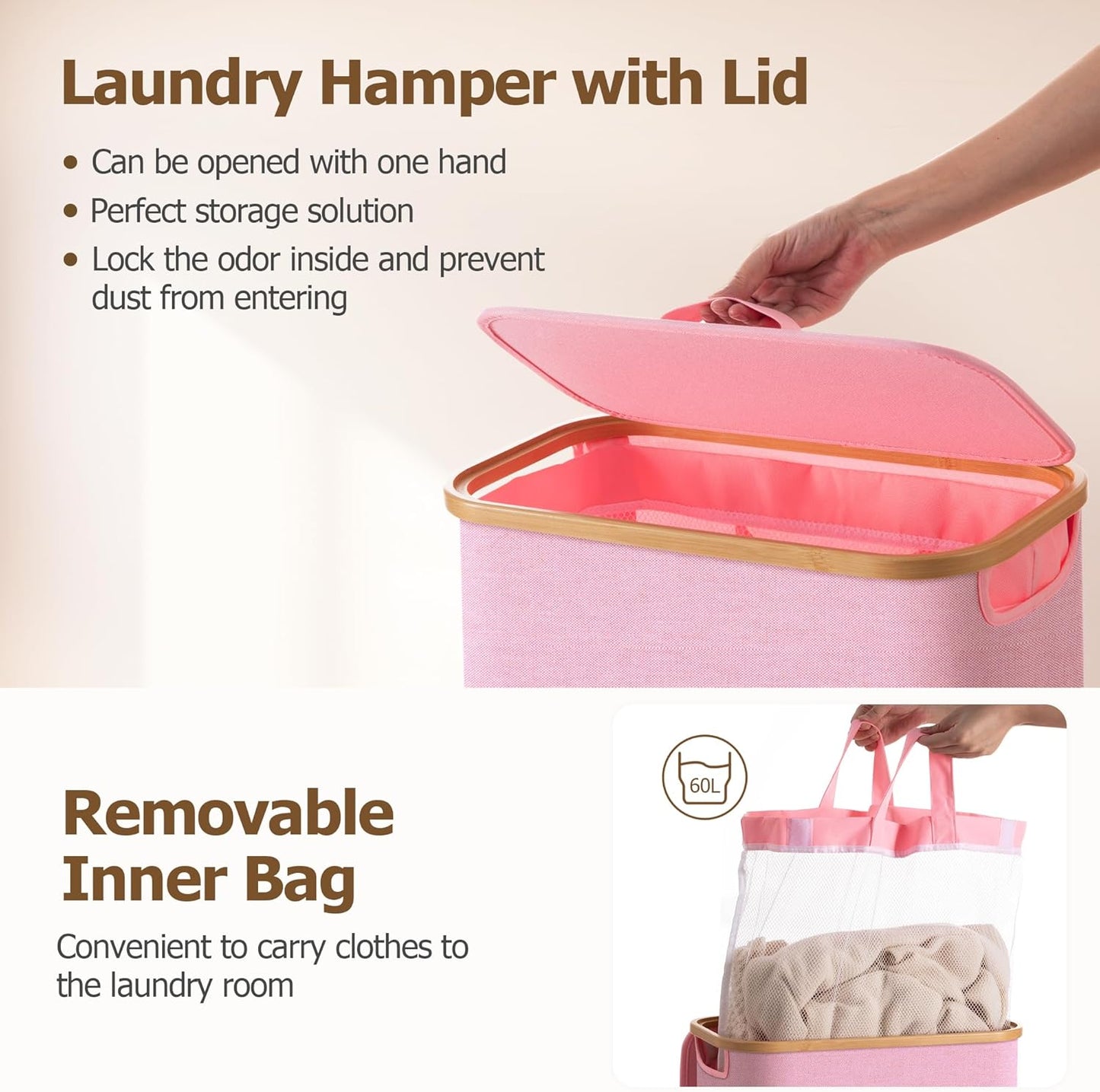 Large Double Hamper | Storage Basket with Lid & Removable Bags