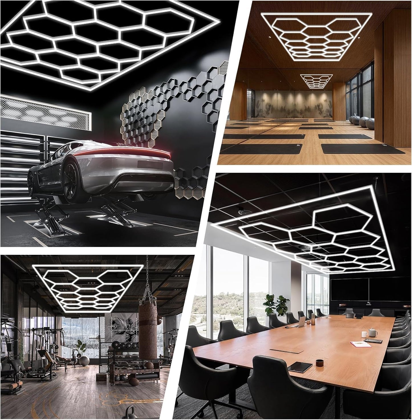 TONGLIN Hexagon Garage Light, 14 Grids 680W 81600 Lumens Hexagon Led Garage Light with Rectangle Frame 6500K for Garage, Basement, Warehouse, Auto Beauty Shop, Car Detailing Shop
