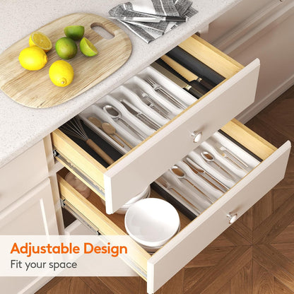 Lifewit Cutlery Drawer Organiser, Expandable Utensil Tray for Kitchen, Adjustable Silverware and Flatware Holder, Compact Plastic Storage for Spoons Forks Knives, Large, Black