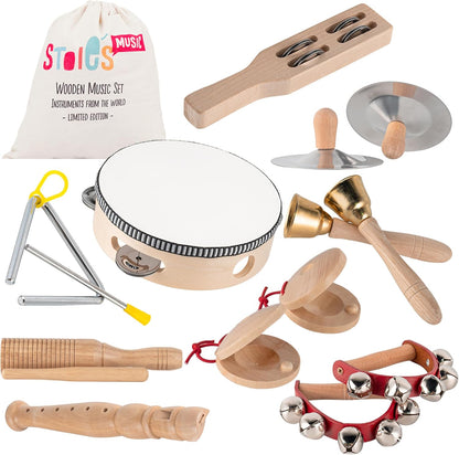 Stoie's Wooden Musical Instruments for Toddlers 1-3, Montessori Music Toys for 1 Year Old, with Xylophone, Tambourine and Maracas, Educational Development and Creativity, Baby Musical Instruments
