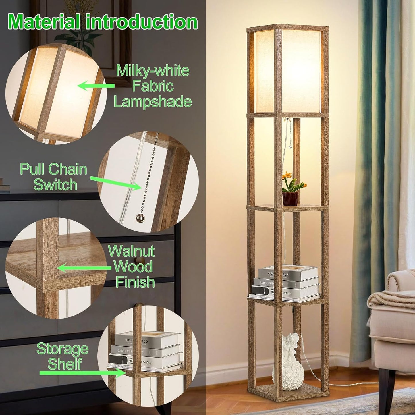 Retro Standing Lamp | Wood Finish & Linen Shade