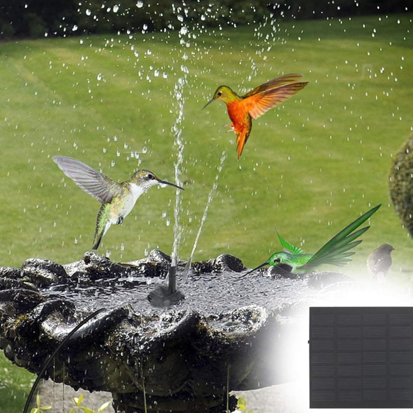 Solar Fountain,Square Solar Water Fountain with 6 Nozzle,1.2W Bird Bath Solar Water Pump with Extended - Length,Submersible Pump for Pond, Pool, Garden, Fish Tank
