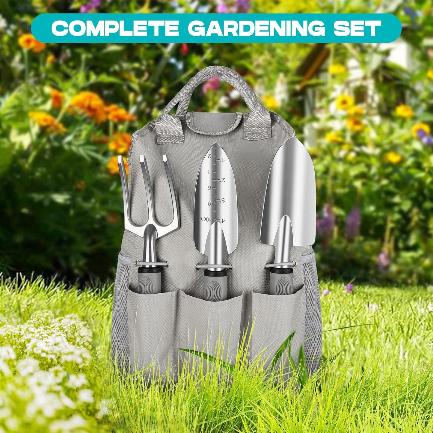 PHIRAH Garden Tool Set, 7PCS Garden Tools Set with Twist Tie for Women and Men, Gardening Kit with Hand Tools, Landscaping Essentials, Starter Kit for Lawn Care, Perfect Gift for Gardeners