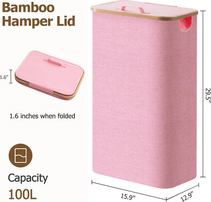 Large Double Hamper | Storage Basket with Lid & Removable Bags