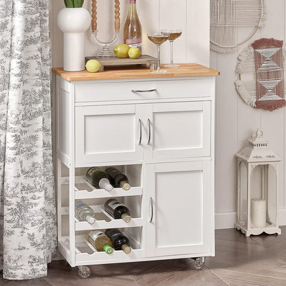 Kitchen Trolley with Wine Rack | Portable Kitchen Island Cart