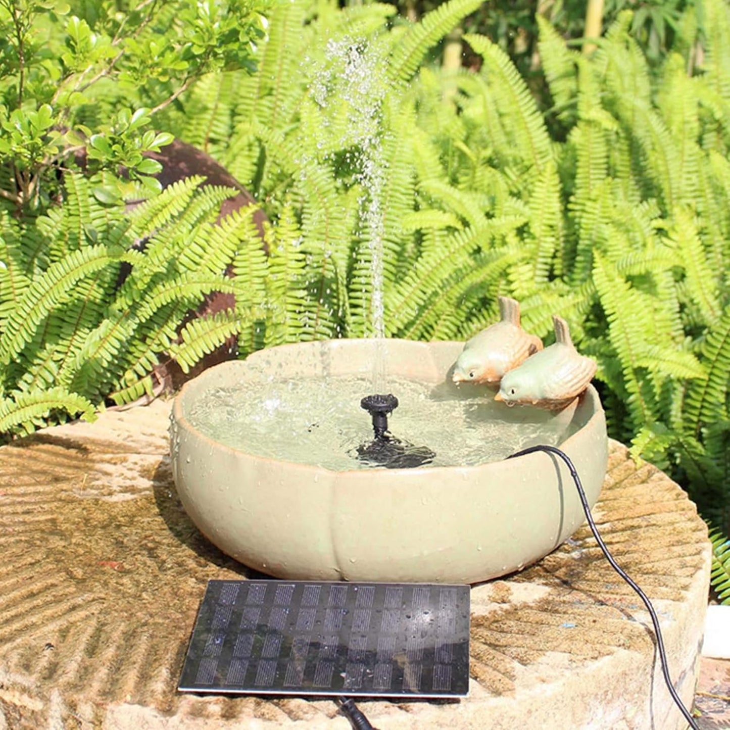 Solar Fountain,Square Solar Water Fountain with 6 Nozzle,1.2W Bird Bath Solar Water Pump with Extended - Length,Submersible Pump for Pond, Pool, Garden, Fish Tank