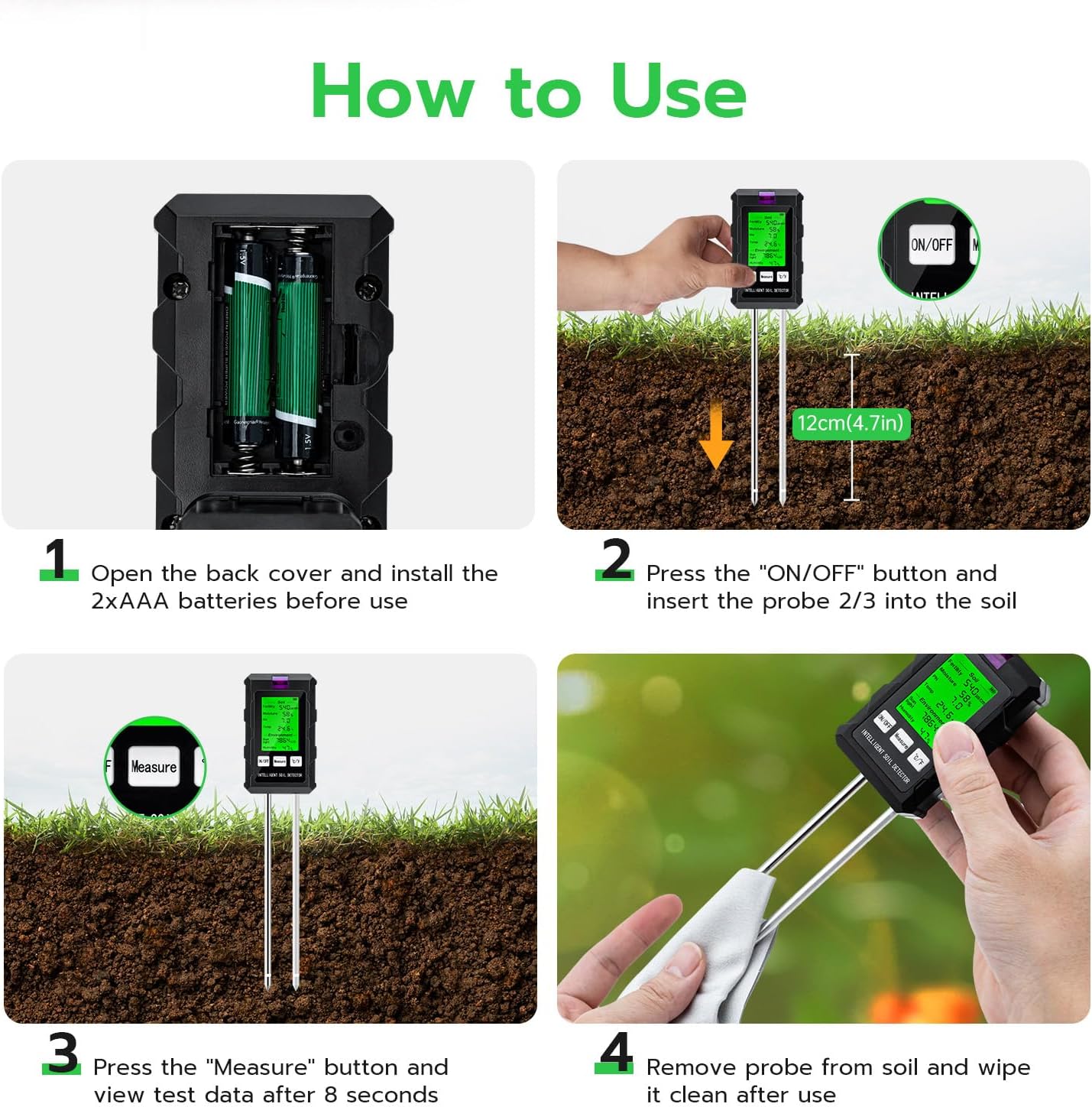 Mcbazel 6-in-1 Soil Tester with Dual-Probe Technology–Accurately Measure pH, Temperature, Fertility, Light Intensity & Humidity for Optimal Plant Growth–Essential Gardening Tool for Home