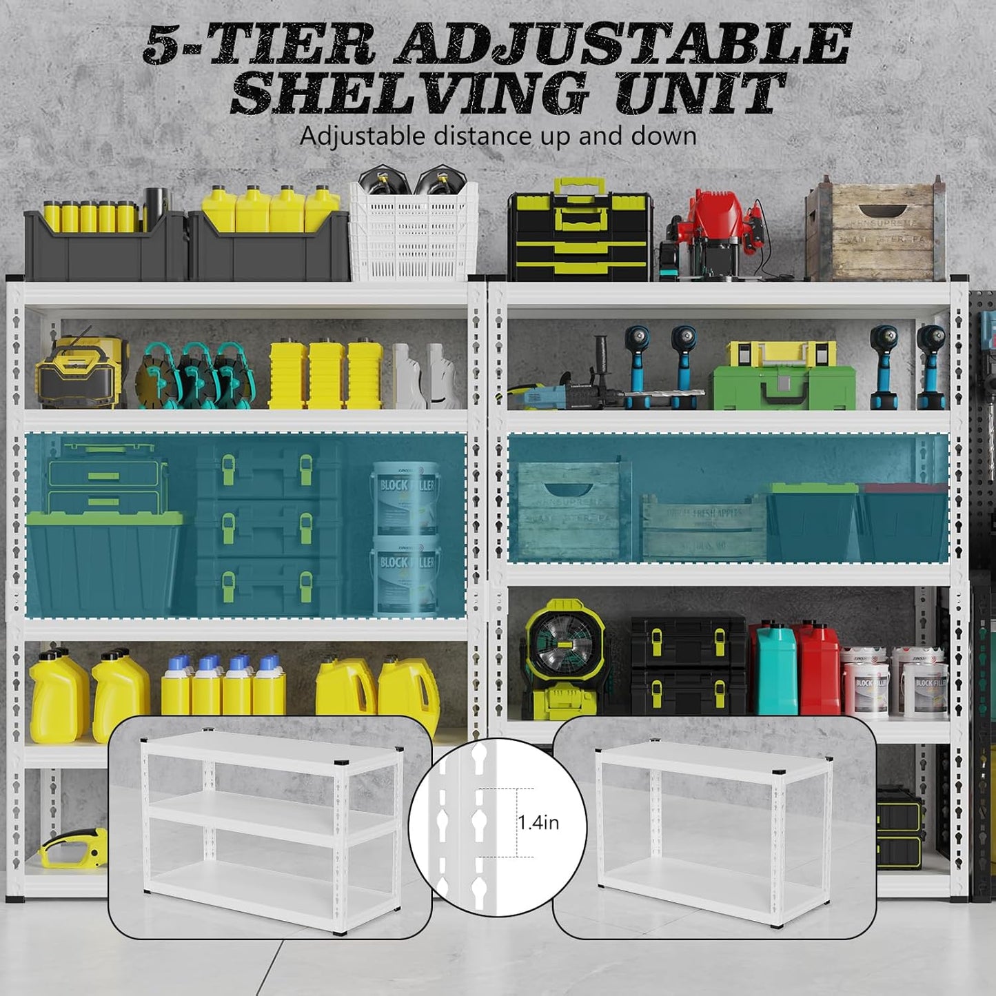 5 Tier Storage Shelves Metal Garage Shelving Unit for System Racks Storage Basement Storage Shelf Garage Storage Rack H150cm*W100cm* D40cm (Black)