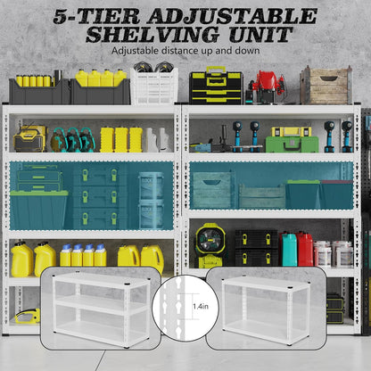 5 Tier Storage Shelves Metal Garage Shelving Unit for System Racks Storage Basement Storage Shelf Garage Storage Rack H150cm*W100cm* D40cm (Black)