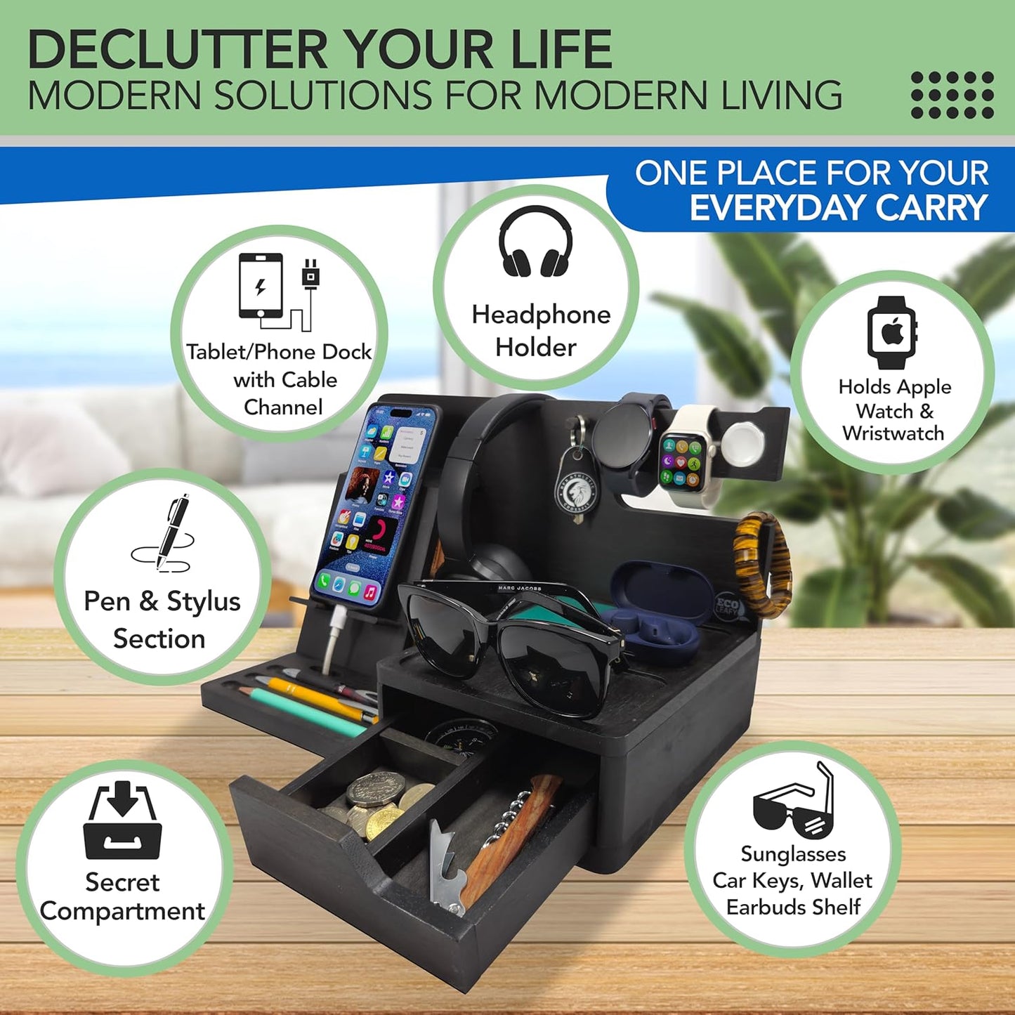 Nightstand Organiser | Tech Charging Station & Valet Tray