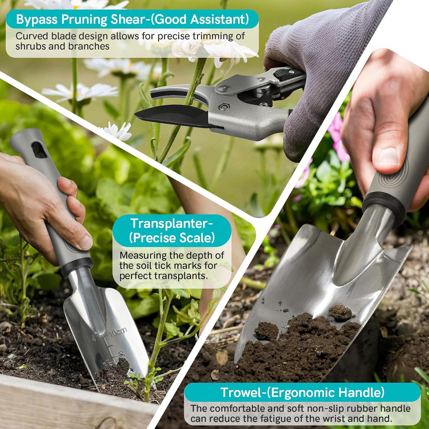 PHIRAH Garden Tool Set, 7PCS Garden Tools Set with Twist Tie for Women and Men, Gardening Kit with Hand Tools, Landscaping Essentials, Starter Kit for Lawn Care, Perfect Gift for Gardeners