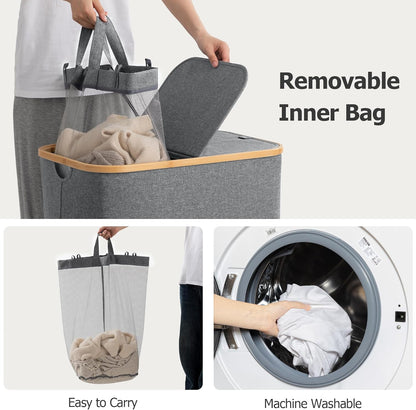 Large Double Hamper | Storage Basket with Lid & Removable Bags