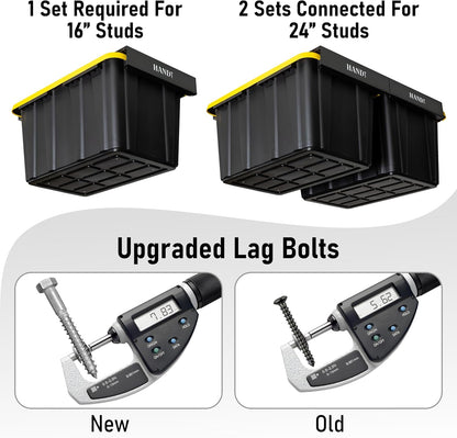 HANDT Overhead Garage Storage Rack, Garage Ceiling Storage Racks, Garage Storage Bin Organization System, Heavy Duty Metal Overhead Bin Rack For Container, Supports Most Storage Bins, 4 Sets Black
