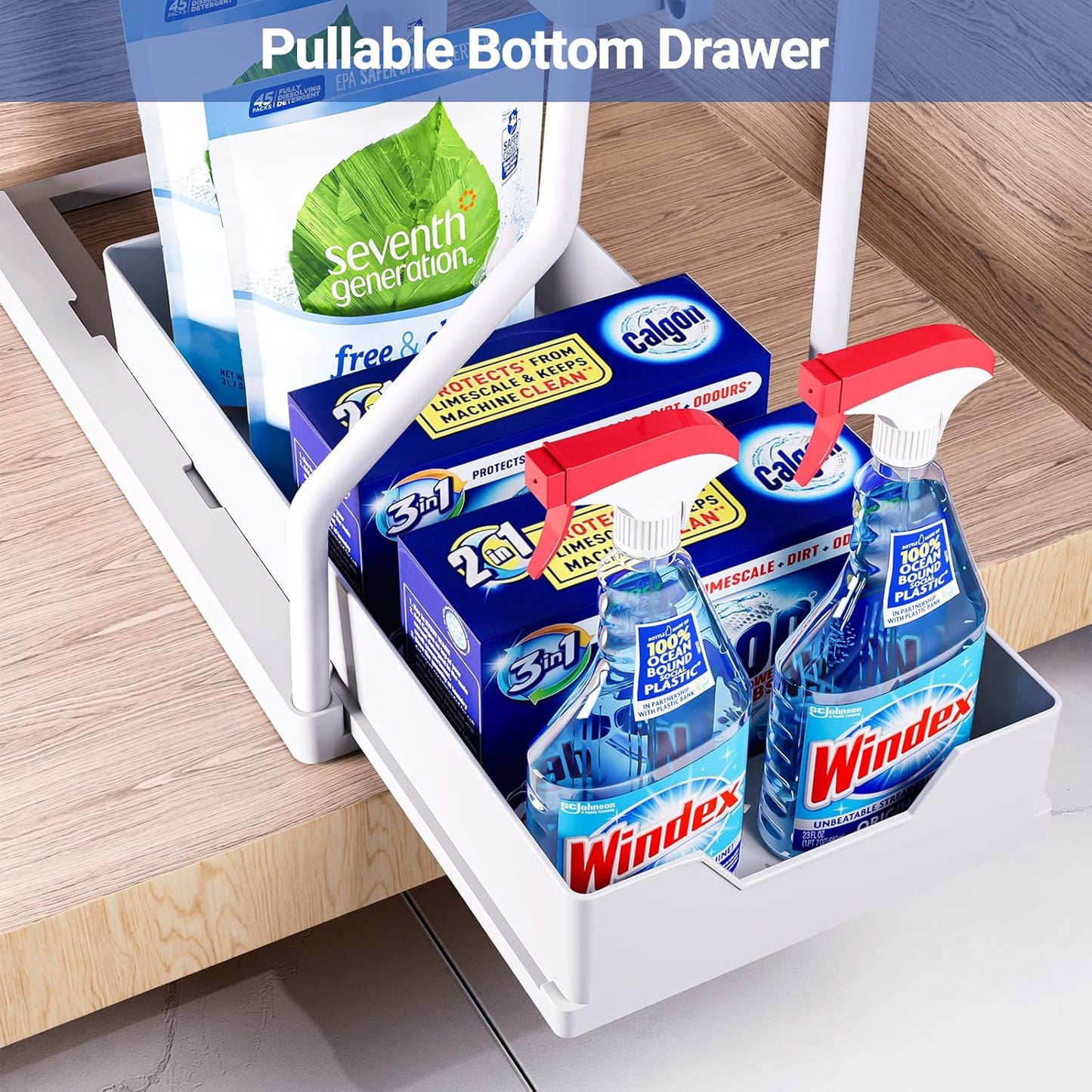 Puricon 2 Pack Under Sink Organizer, 2-Tier L-Shape Sliding Under Sink Organizers and Storage, Under Counter Storage Organizer Pull Out Under Sink Storage for Kitchen Bathroom -Black