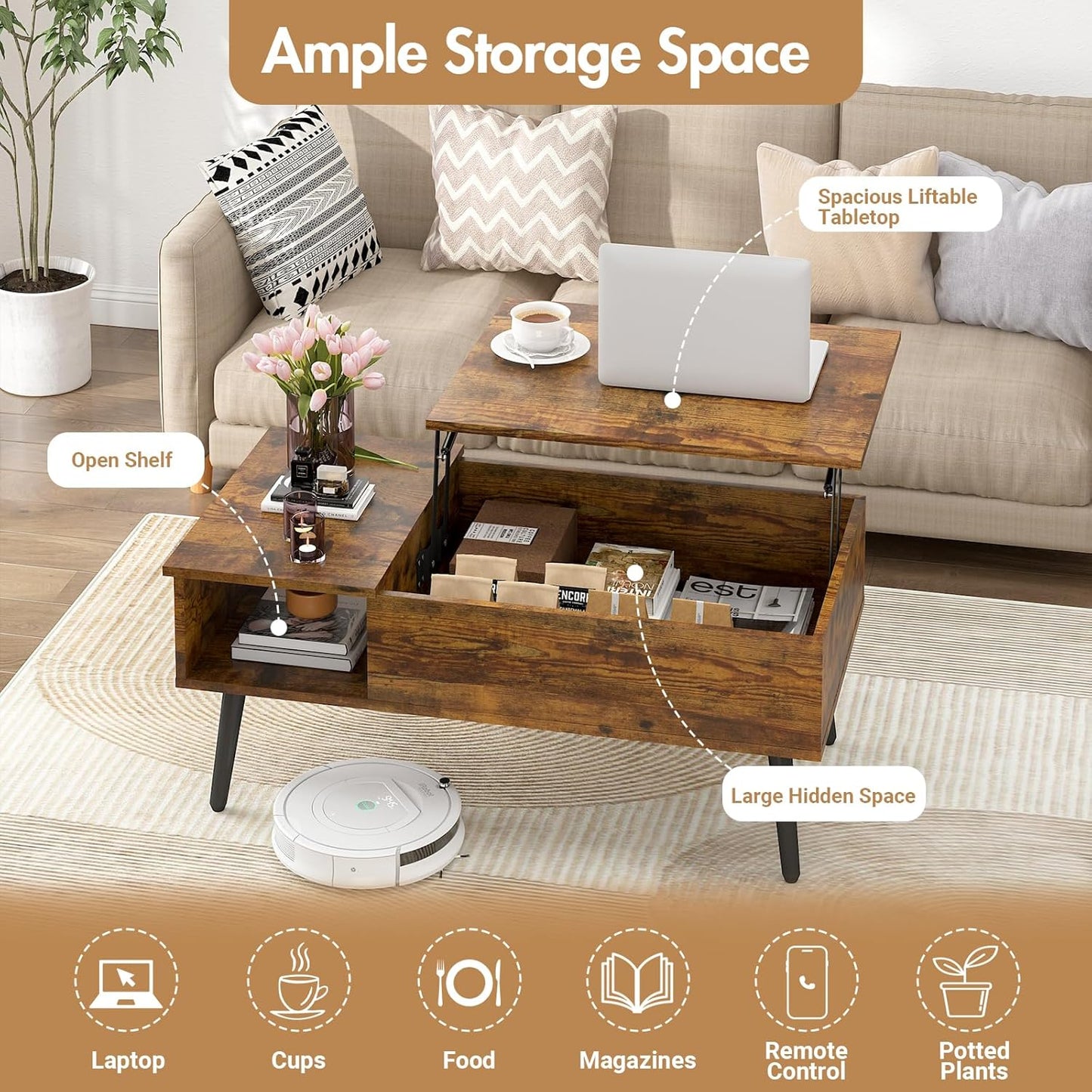 Lift Top Coffee Table | Functional Living Room Storage Desk