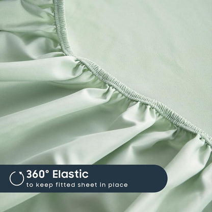 Wake In Cloud - White Sheet Set, 1000TC Ultra Soft Microfiber, Fitted Sheet & Flat Sheet & 2 Pillowcases (4 pcs, Queen Size)