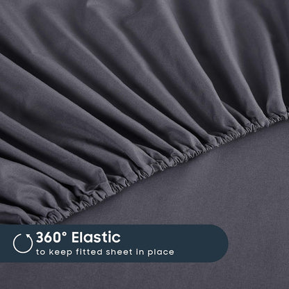 Wake In Cloud - White Sheet Set, 1000TC Ultra Soft Microfiber, Fitted Sheet & Flat Sheet & 2 Pillowcases (4 pcs, Queen Size)