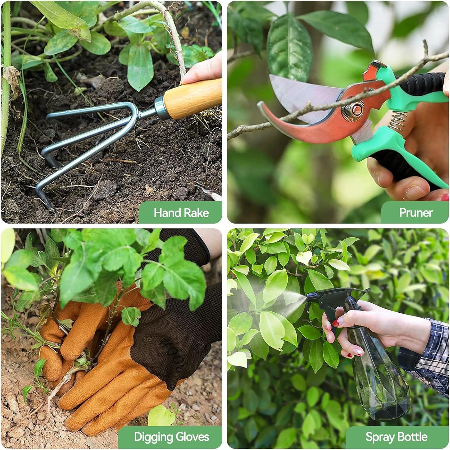 Grenebo Gardening Tools 9-Piece Heavy Duty Gardening Hand Tools with Fashion and Durable Garden Tools Organizer Handbag,Rust-Proof Garden Tool Set, Ideal Gardening Gifts for Women