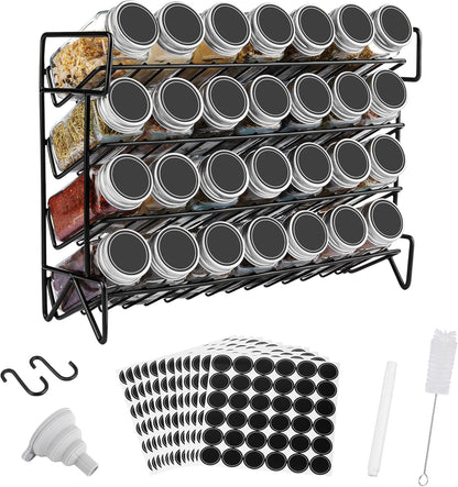 4-Tier Spice Rack Organizer | Kitchen Cabinet & Countertop Storage | Jars included