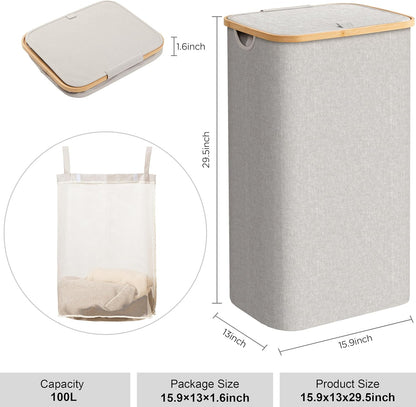 Large Double Hamper | Storage Basket with Lid & Removable Bags