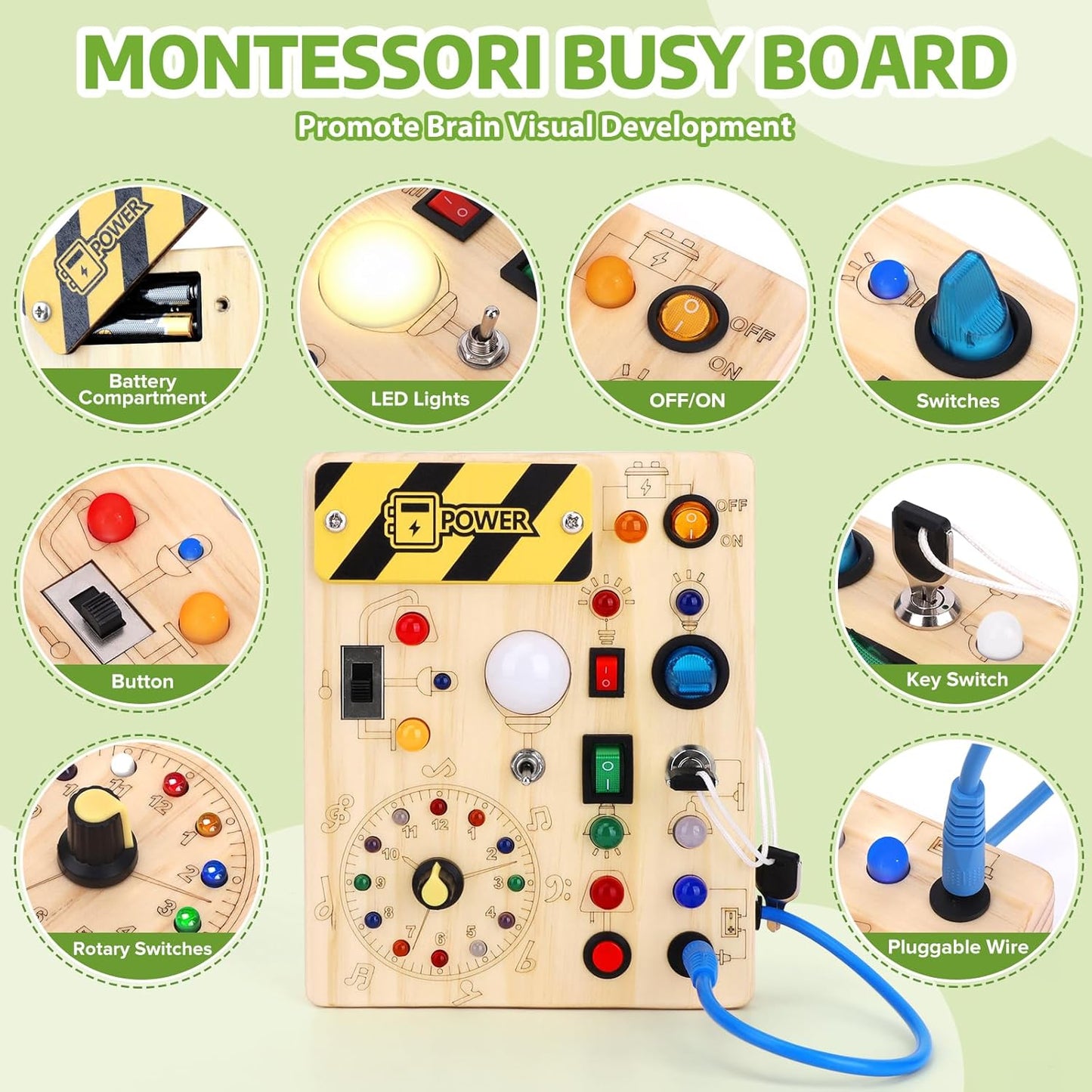 Montessori Busy Board Kids Toys, Toys for 1+ Year Old, Sensory Wooden Boy Toddler Games