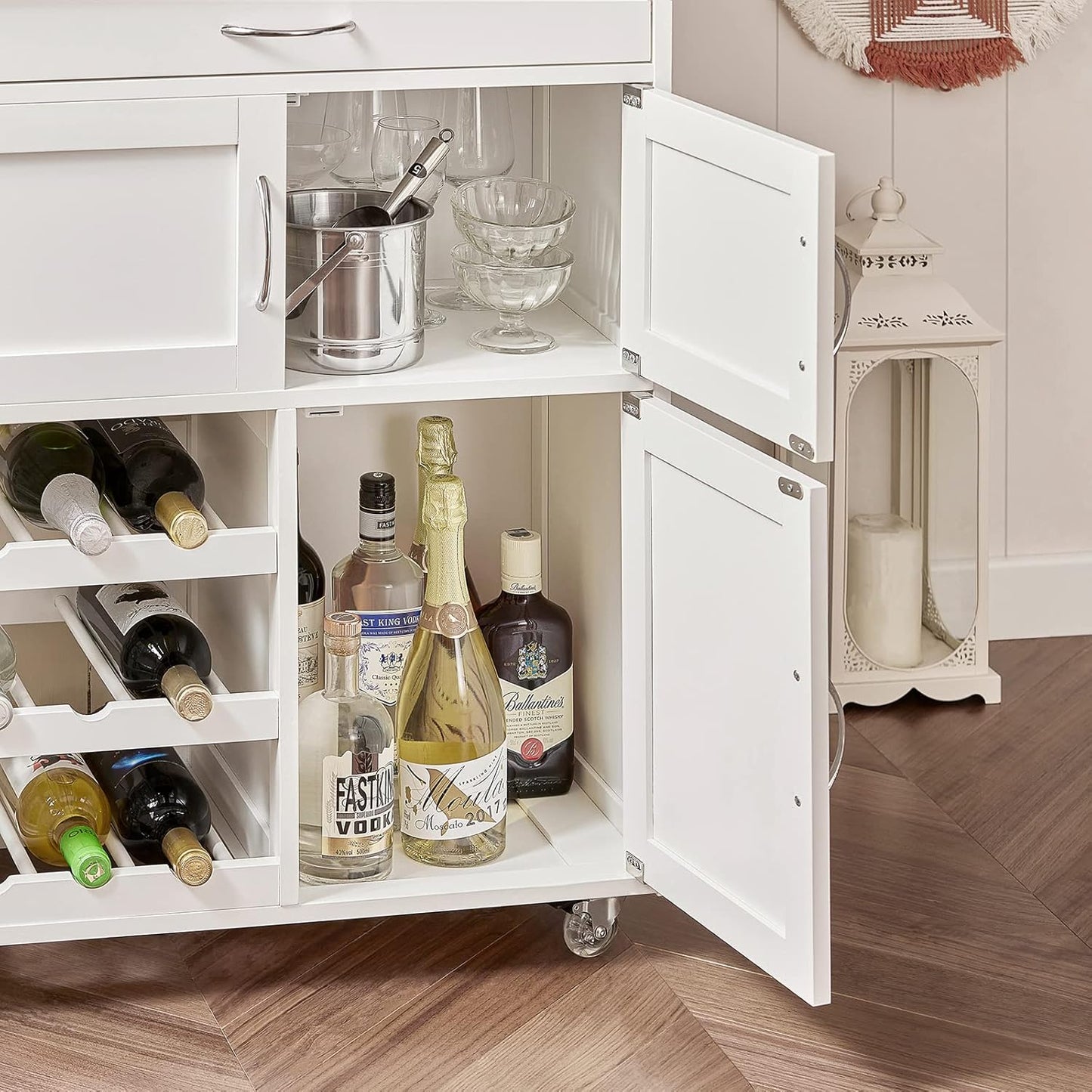 Kitchen Trolley with Wine Rack | Portable Kitchen Island Cart