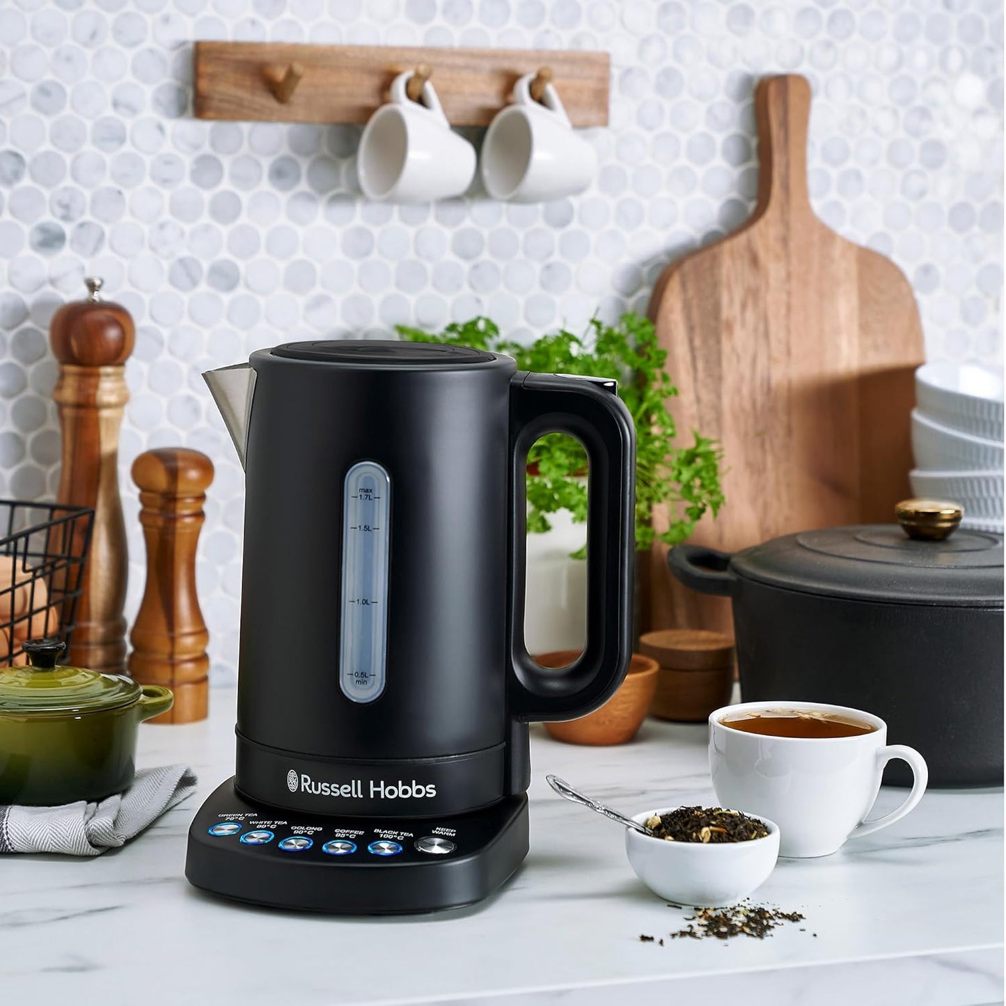 Russell Hobbs RHK510 Addison Kettle, 5 Temperature Settings, 1.7 L Capacity, Easy to Clean, Silver