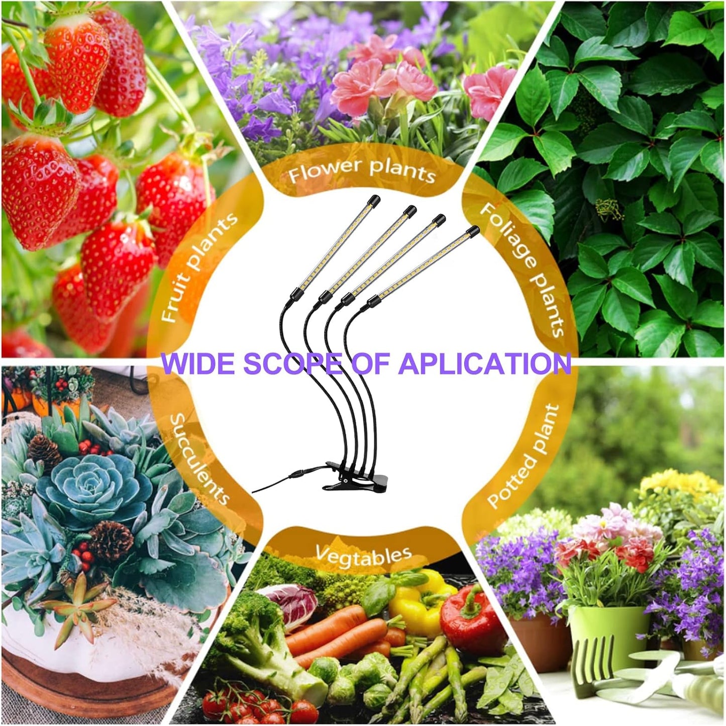 Grow Light Full Spectrum Plant Lights for Indoor Plants, Full Spectrum Plant Grow Lights, 9 Dimmable Levels Auto ON & Off with 3/9/12H Timer