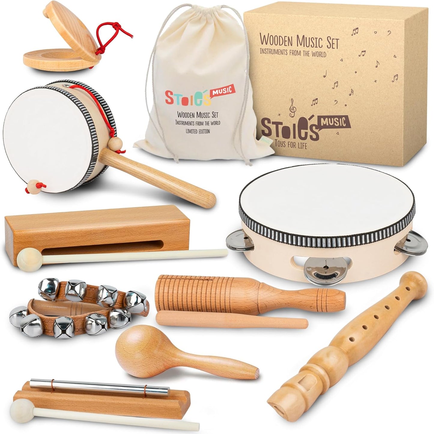 Stoie's Wooden Musical Instruments for Toddlers 1-3, Montessori Music Toys for 1 Year Old, with Xylophone, Tambourine and Maracas, Educational Development and Creativity, Baby Musical Instruments