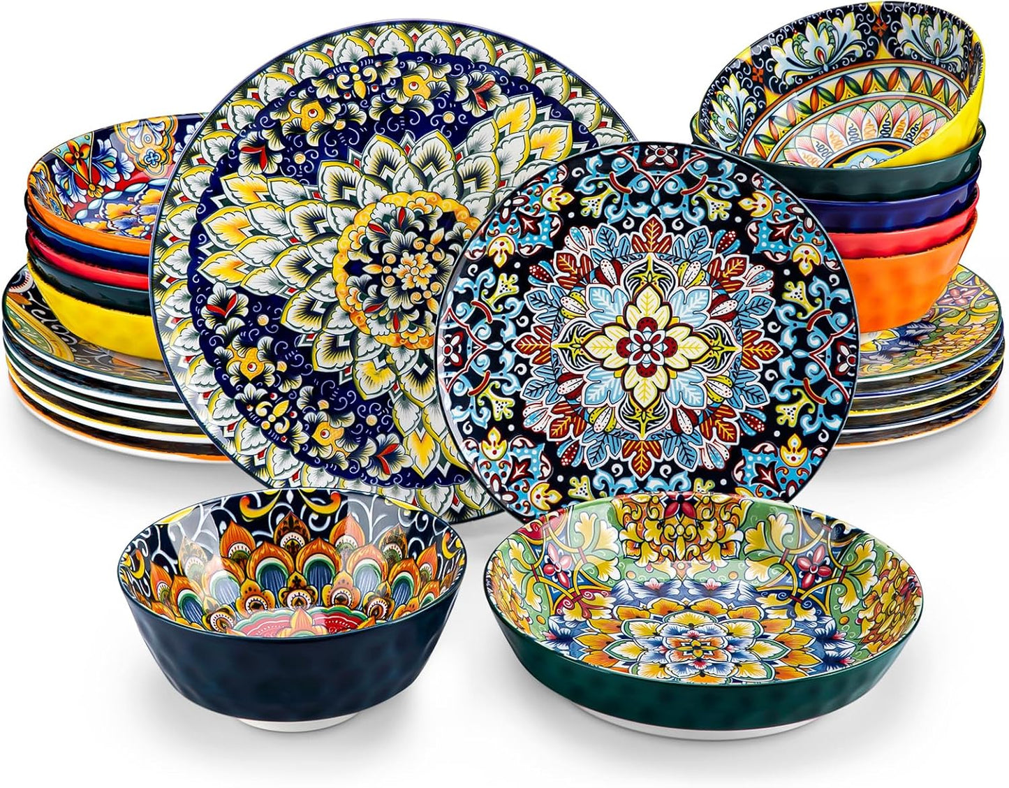vancasso 12 Pieces Dinnerware Sets, Plates and Bowls Set, Porcelain Dishes Set for 4, Microwave and Dishwasher Safe, Scratch Resistant, Bohemian Style Dining Ware Service for 4, Series SIMI