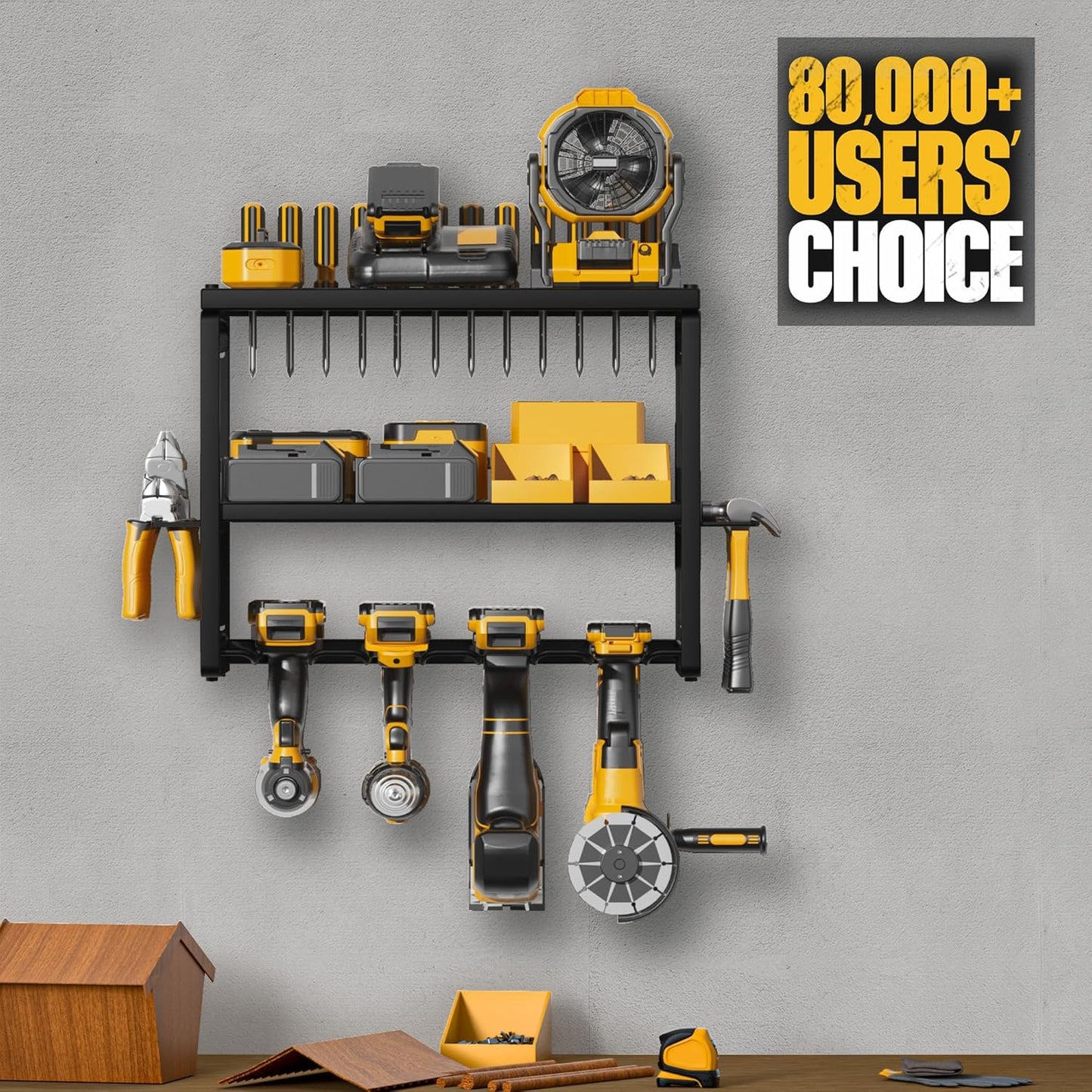 Power Tool Organizer, Garage Organization with 7 Drill Holders, Amoowis Tool Box Organizers and Storage Wall Mount, Metal Shelf Heavy Duty, Utility Rack for Screwdriver Pegboard Shed Workshop