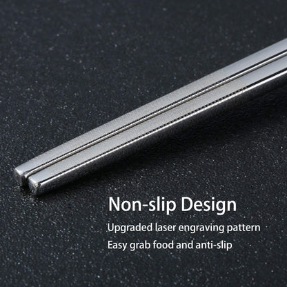 YOZOTI Stainless Steel Chopsticks, Silver Reusable Chopsticks, 5 Pairs Dishwasher Safe Metal Chopsticks, Easy to Use, Square Lightweight Chop Sticks, Gift Set (Silver)