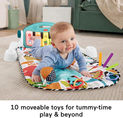 Fisher-Price Baby Activity Mat Glow and Grow Kick & Play Piano Gym, Portable Musical Toy with Smart Stages Learning, Ages 0+ Months, Blue, Queens English Version