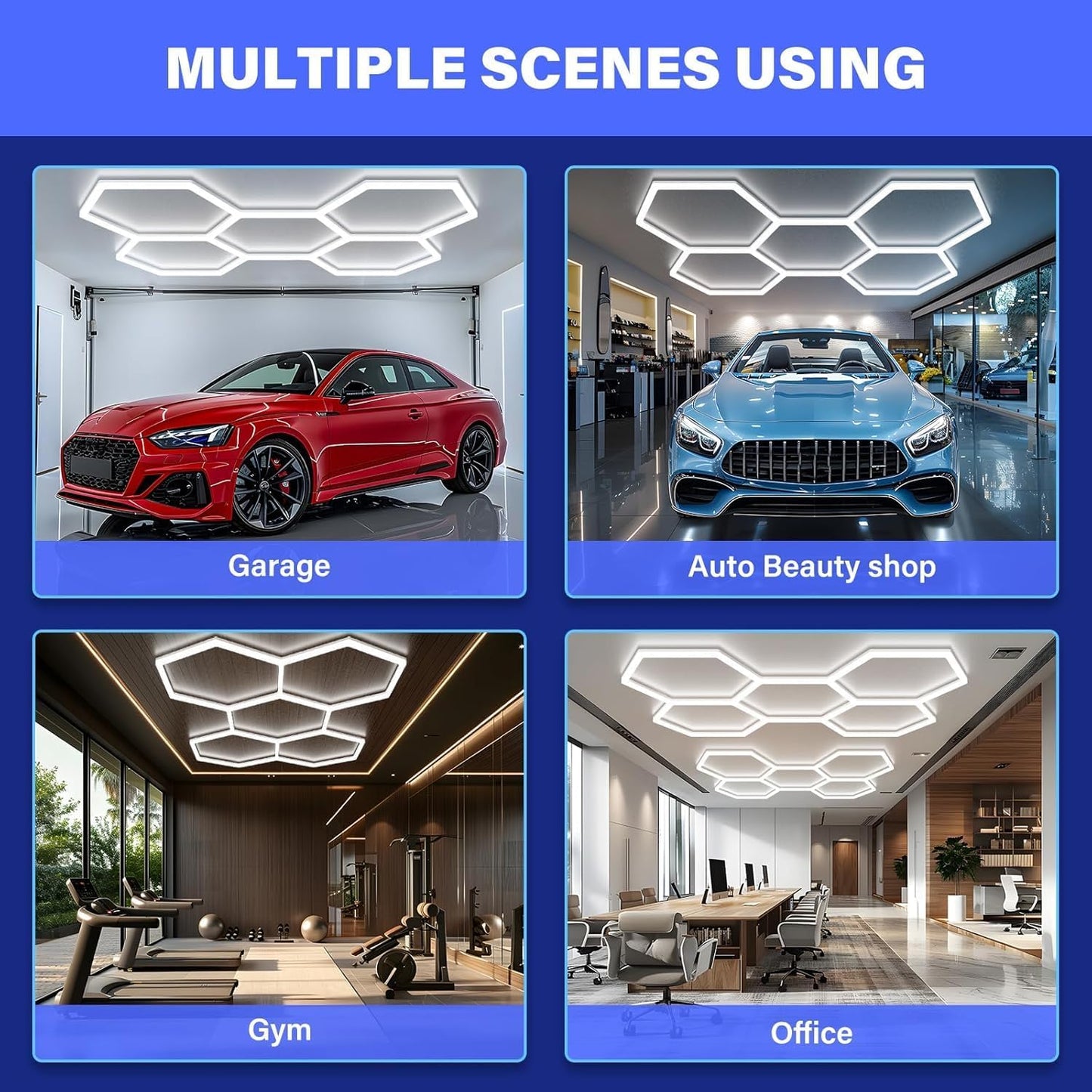 TONGLIN Hexagon Garage Light, 14 Grids 680W 81600 Lumens Hexagon Led Garage Light with Rectangle Frame 6500K for Garage, Basement, Warehouse, Auto Beauty Shop, Car Detailing Shop
